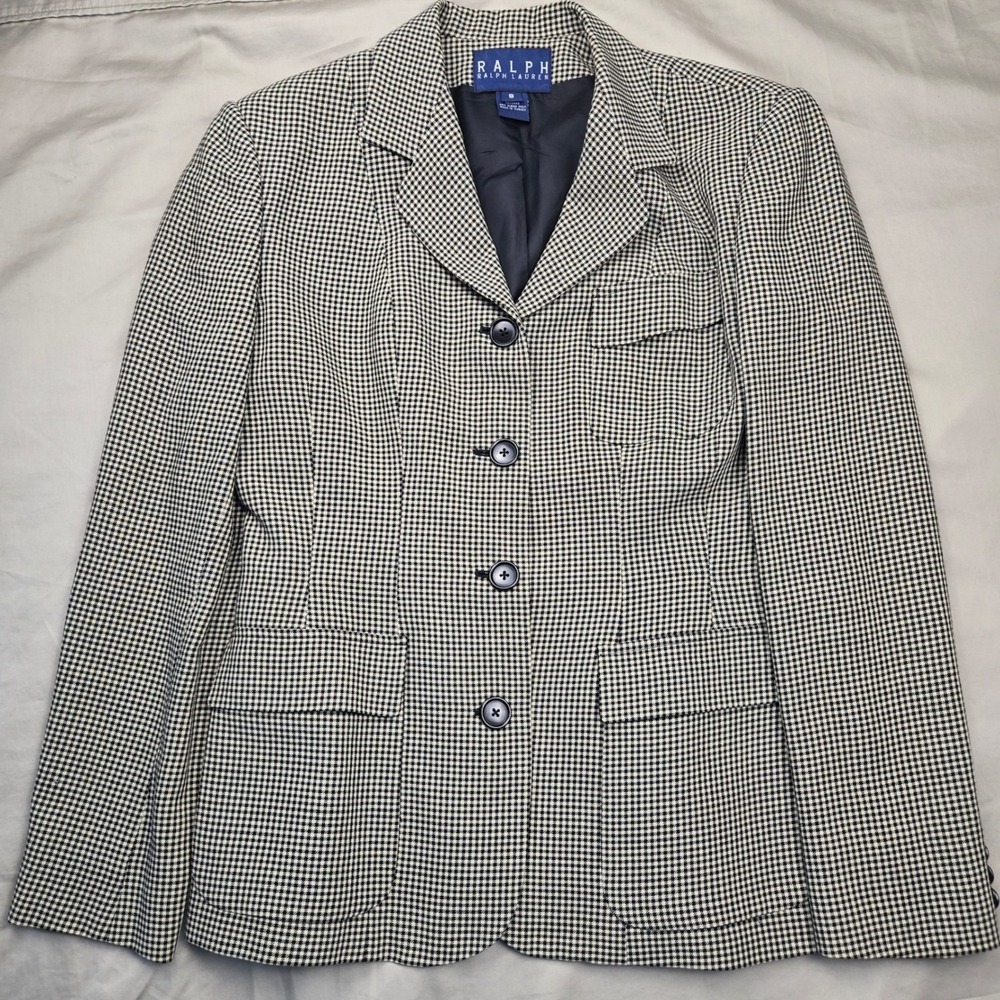 Ralph Lauren Blue Label Women's Houndstooth Wool Blazer Jacket Size 8 Vintage - Picture 3 of 12